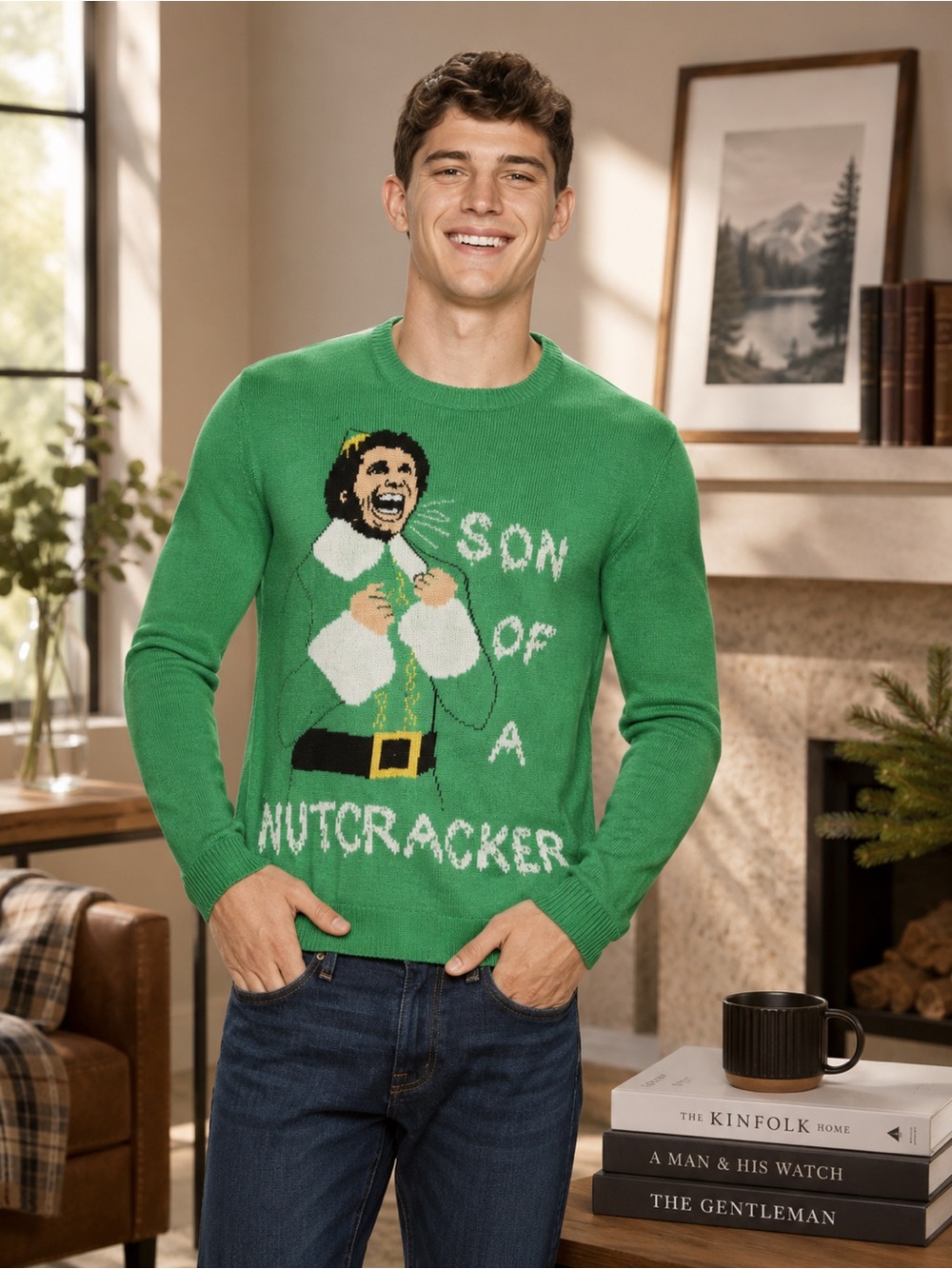 Elf Movie Buddy “Son of a Nutcracker” Ugly Christmas Sweater Mens Green Holiday